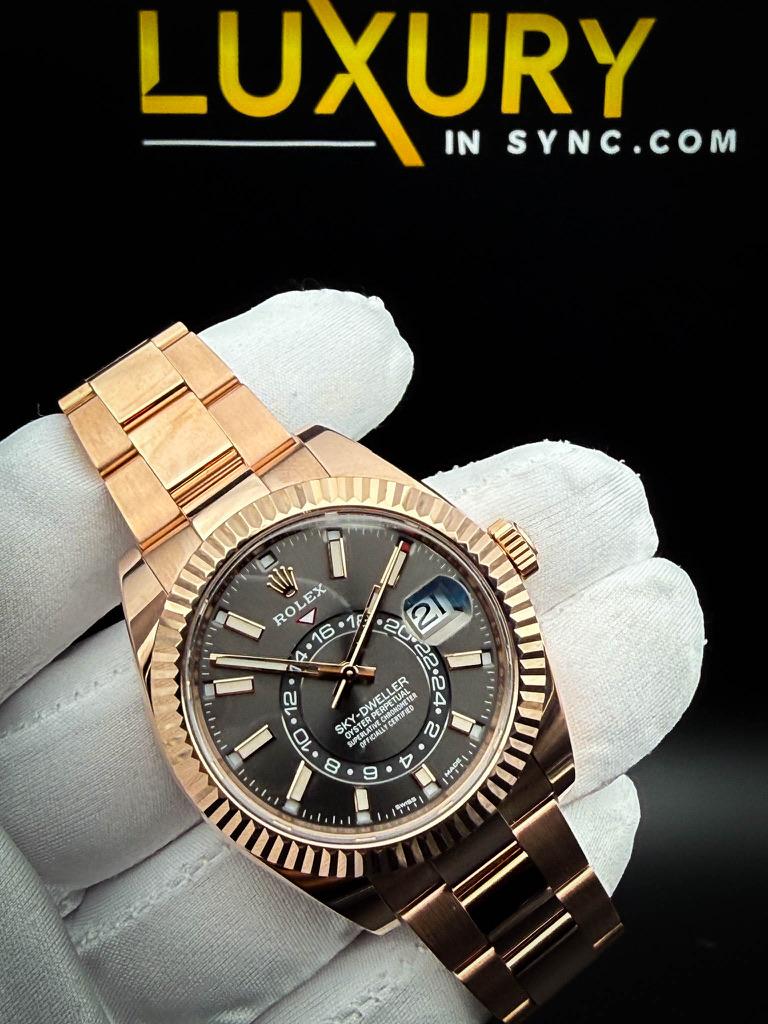 Rolex Sky-Dweller 326935 18k Everose Gold Grey Dial Full Set