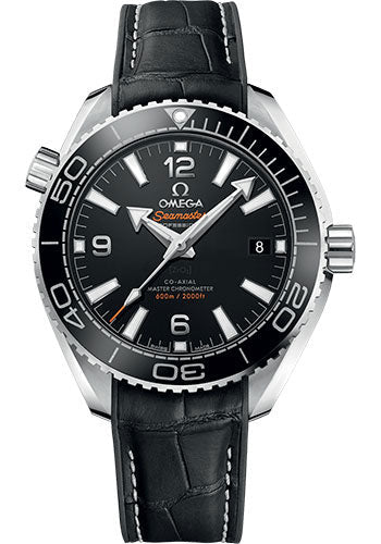 Omega Planet Ocean 600M Co-Axial Master Chronometer Watch - 39.5 mm Steel Case - Unidirectional Black Cermaic Bezel - Black Dial - Black Leather Strap - 215.33.40.20.01.001